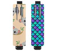 Eslifey 2 Pack Portable Pen Holder, Sleeping Koala Bear on Eucalyptus Tree Branch Pencil Holder, Pen Sleeve Case Pouch Hold 2 or 3 Pens, Adjustable Elastic Band, Detachable