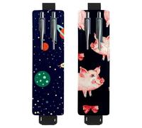 Eslifey 2 Pack Portable Pen Holder, Space Planets Orbits Rockets Satellite Flying Saucer Stars Cosmos Pencil Holder, Pen Sleeve Case Pouch Hold 2 or 3 Pens, Adjustable Elastic Band, Detachable