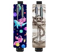 Eslifey 2 Pack Portable Pen Holder, Space Rocket Alien Pattern Pencil Holder, Pen Sleeve Case Pouch Hold 2 or 3 Pens, Adjustable Elastic Band, Detachable