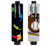 Eslifey 2 Pack Portable Pen Holder, Space with Colored Cats Saturn and Stars Pattern Pencil Holder, Pen Sleeve Case Pouch Hold 2 or 3 Pens, Adjustable Elastic Band, Detachable