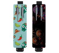 Eslifey 2 Pack Portable Pen Holder, Suger Skull Candy Lemon Chillies Pencil Holder, Pen Sleeve Case Pouch Hold 2 or 3 Pens, Adjustable Elastic Band, Detachable