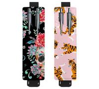 Eslifey 2 Pack Portable Pen Holder, Suger Skull Rose Red Cactus Pattern Pencil Holder, Pen Sleeve Case Pouch Hold 2 or 3 Pens, Adjustable Elastic Band, Detachable