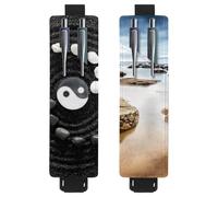 Eslifey 2 Pack Portable Pen Holder, Tai Ji Zen Stones Pencil Holder, Pen Sleeve Case Pouch Hold 2 or 3 Pens, Adjustable Elastic Band, Detachable