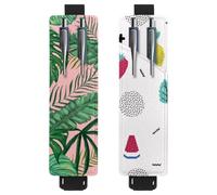 Eslifey 2 Pack Portable Pen Holder, Tropical Greens Palm Pencil Holder, Pen Sleeve Case Pouch Hold 2 or 3 Pens, Adjustable Elastic Band, Detachable