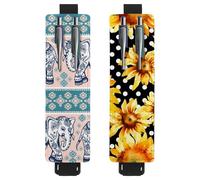 Eslifey 2 Pack Portable Pen Holder, Vintage Indian Tribal Lotus Ethnic Elephan Pattern Pencil Holder, Pen Sleeve Case Pouch Hold 2 or 3 Pens, Adjustable Elastic Band, Detachable