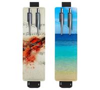 Eslifey 2 Pack Portable Pen Holder, Violin Music Notes Art Abstract Pencil Holder, Pen Sleeve Case Pouch Hold 2 or 3 Pens, Adjustable Elastic Band, Detachable