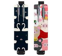 Eslifey 2 Pack Portable Pen Holder, White Swans in Love and Water Lily Pattern Pencil Holder, Pen Sleeve Case Pouch Hold 2 or 3 Pens, Adjustable Elastic Band, Detachable