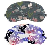 Eslifey 2 Pack Sleep Eye Mask, Animals Bear Fox Rabbit Flowers Watercolor Pattern Blindfolds Sleeping Mask, Eye Shade Cover for Men Women Plane Travel