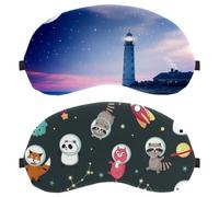 Eslifey 2 Pack Sleep Eye Mask, Animals Raccoon Fox Bear Space Pattern Blindfolds Sleeping Mask, Eye Shade Cover for Men Women Plane Travel