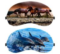 Eslifey 2 Pack Sleep Eye Mask, Beach Dolphin Blue Blindfolds Sleeping Mask, Eye Shade Cover for Men Women Plane Travel