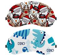 Eslifey 2 Pack Sleep Eye Mask, Cartoon Animal Cute Dino Blue Dinosaur Pattern Blindfolds Sleeping Mask, Eye Shade Cover for Men Women Plane Travel
