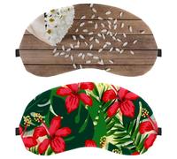 Eslifey 2 Pack Sleep Eye Mask, China Rose Flower Red Tropical Leaves Blindfolds Sleeping Mask, Eye Shade Cover for Men Women Plane Travel