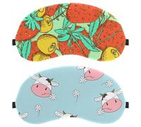 Eslifey 2 Pack Sleep Eye Mask, Cute Animals Cows Flowers Pattern Blindfolds Sleeping Mask, Eye Shade Cover for Men Women Plane Travel