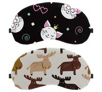 Eslifey 2 Pack Sleep Eye Mask, Cute Funny Animals Deer Elk Pattern Blindfolds Sleeping Mask, Eye Shade Cover for Men Women Plane Travel