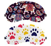 Eslifey 2 Pack Sleep Eye Mask, Cute Pet Cat or Dog Paw Colorful Patterns Blindfolds Sleeping Mask, Eye Shade Cover for Men Women Plane Travel