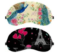 Eslifey 2 Pack Sleep Eye Mask, French Paris Eiffel Tower Love Heart Pattern Blindfolds Sleeping Mask, Eye Shade Cover for Men Women Plane Travel