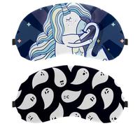 Eslifey 2 Pack Sleep Eye Mask, Halloween Cute Ghost Pattern Blindfolds Sleeping Mask, Eye Shade Cover for Men Women Plane Travel