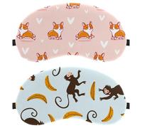 Eslifey 2 Pack Sleep Eye Mask, Happy Monkeys Yellow Banana Pattern Blindfolds Sleeping Mask, Eye Shade Cover for Men Women Plane Travel