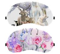 Eslifey 2 Pack Sleep Eye Mask, Modern Unicorn Fairies Magic Rose Floral Blindfolds Sleeping Mask, Eye Shade Cover for Men Women Plane Travel
