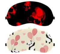 Eslifey 2 Pack Sleep Eye Mask, Panda Flying Sky Colorful Balloons Clouds Pink Heart Pattern Blindfolds Sleeping Mask, Eye Shade Cover for Men Women Plane Travel