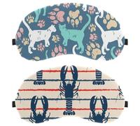 Eslifey 2 Pack Sleep Eye Mask, Retro Seafood Marine with Lobster Pattern Blindfolds Sleeping Mask, Eye Shade Cover for Men Women Plane Travel