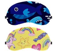 Eslifey 2 Pack Sleep Eye Mask, Shy Unicorn Rainbow Stars Heart Candy Yellow Blindfolds Sleeping Mask, Eye Shade Cover for Men Women Plane Travel