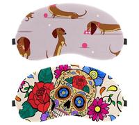Eslifey 2 Pack Sleep Eye Mask, Suger Skull Colorful Floral Rose Blindfolds Sleeping Mask, Eye Shade Cover for Men Women Plane Travel