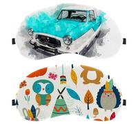 Eslifey 2 Pack Sleep Eye Mask, Vintage Retro Forest Animal Fox Owl Arrow Blindfolds Sleeping Mask, Eye Shade Cover for Men Women Plane Travel