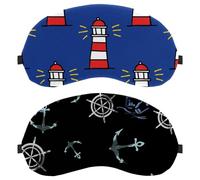 Eslifey 2 Pcs Blackout Eye Masks, Anchors Ship Wheels Boats Marine Striped Pattern Eye Sleep Shade Cover with Adjustable Strap for Sleeping Traveling