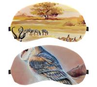 Eslifey 2 Pcs Blackout Eye Masks, Barn Owl Bird Painting Eye Sleep Shade Cover with Adjustable Strap for Sleeping Traveling