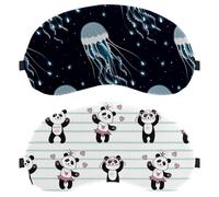 Eslifey 2 Pcs Blackout Eye Masks, Beautiful Pandas Dance Love Heart Pattern Eye Sleep Shade Cover with Adjustable Strap for Sleeping Traveling