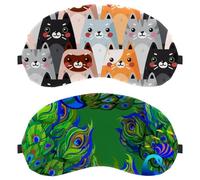 Eslifey 2 Pcs Blackout Eye Masks, Beautiful Peacock Birds Fully Fanned Tail Green Pattern Eye Sleep Shade Cover with Adjustable Strap for Sleeping Traveling