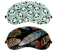 Eslifey 2 Pcs Blackout Eye Masks, Beautiful Tropical Peacock Feathers Pattern Eye Sleep Shade Cover with Adjustable Strap for Sleeping Traveling