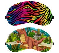 Eslifey 2 Pcs Blackout Eye Masks, Cartoon Happy Dinosaur Eye Sleep Shade Cover with Adjustable Strap for Sleeping Traveling