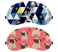 Eslifey 2 Pcs Blackout Eye Masks, Cartoon Pugs Puppies Love Heart Pink Pattern Eye Sleep Shade Cover with Adjustable Strap for Sleeping Traveling