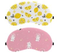 Eslifey 2 Pcs Blackout Eye Masks, Cartoon Space Panda and Rabbit Pink Pattern Eye Sleep Shade Cover with Adjustable Strap for Sleeping Traveling