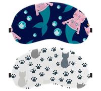Eslifey 2 Pcs Blackout Eye Masks, Cat Art Pow Footprint Pattern Eye Sleep Shade Cover with Adjustable Strap for Sleeping Traveling