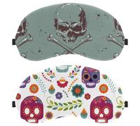 Eslifey 2 Pcs Blackout Eye Masks, Colorful Floral Skull Pattern Eye Sleep Shade Cover with Adjustable Strap for Sleeping Traveling