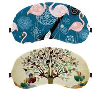 Eslifey 2 Pcs Blackout Eye Masks, Colorful Rich Tree Wild Animal Birds Deer Eye Sleep Shade Cover with Adjustable Strap for Sleeping Traveling