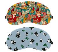 Eslifey 2 Pcs Blackout Eye Masks, Cool Animals Funny Panda Plants Pattern Eye Sleep Shade Cover with Adjustable Strap for Sleeping Traveling