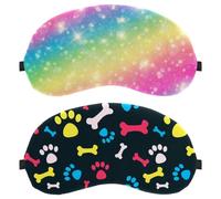 Eslifey 2 Pcs Blackout Eye Masks, Cool Pet Dog Paw Prints and Bones Colorful Pattern Eye Sleep Shade Cover with Adjustable Strap for Sleeping Traveling