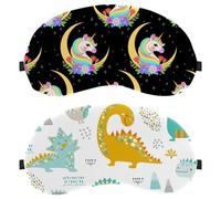 Eslifey 2 Pcs Blackout Eye Masks, Cute Animal Dino Funny Dinosaurs Pattern Eye Sleep Shade Cover with Adjustable Strap for Sleeping Traveling
