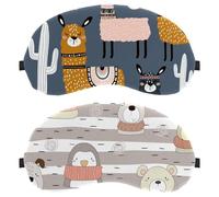 Eslifey 2 Pcs Blackout Eye Masks, Cute Animals Bear Dog Penguin Tied Scarf Pattern Eye Sleep Shade Cover with Adjustable Strap for Sleeping Traveling