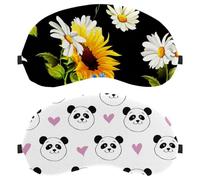 Eslifey 2 Pcs Blackout Eye Masks, Cute Animals Panda Pink Love Heart Pattern Eye Sleep Shade Cover with Adjustable Strap for Sleeping Traveling