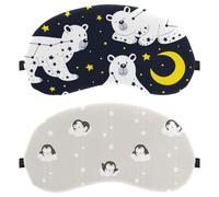Eslifey 2 Pcs Blackout Eye Masks, Cute Cartoon Penguin Cloud and Star Pattern Eye Sleep Shade Cover with Adjustable Strap for Sleeping Traveling