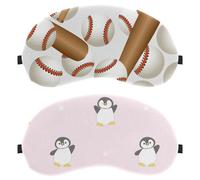 Eslifey 2 Pcs Blackout Eye Masks, Cute Cartoon Penguin Star Dots Pink Pattern Eye Sleep Shade Cover with Adjustable Strap for Sleeping Traveling