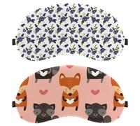 Eslifey 2 Pcs Blackout Eye Masks, Cute Cartoon Raccoon Fox Eye Sleep Shade Cover with Adjustable Strap for Sleeping Traveling