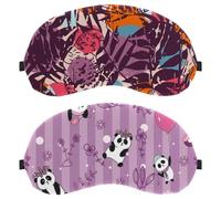 Eslifey 2 Pcs Blackout Eye Masks, Cute Panda Balloon Leaves Pattern Eye Sleep Shade Cover with Adjustable Strap for Sleeping Traveling