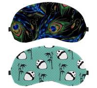 Eslifey 2 Pcs Blackout Eye Masks, Cute Panda Bear Bamboo Pattern Eye Sleep Shade Cover with Adjustable Strap for Sleeping Traveling