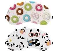 Eslifey 2 Pcs Blackout Eye Masks, Cute Panda Crown Books Heart Gift Pattern Eye Sleep Shade Cover with Adjustable Strap for Sleeping Traveling